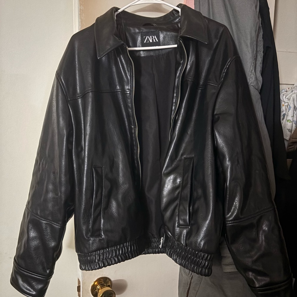 Zara Dark Leather Outerwear